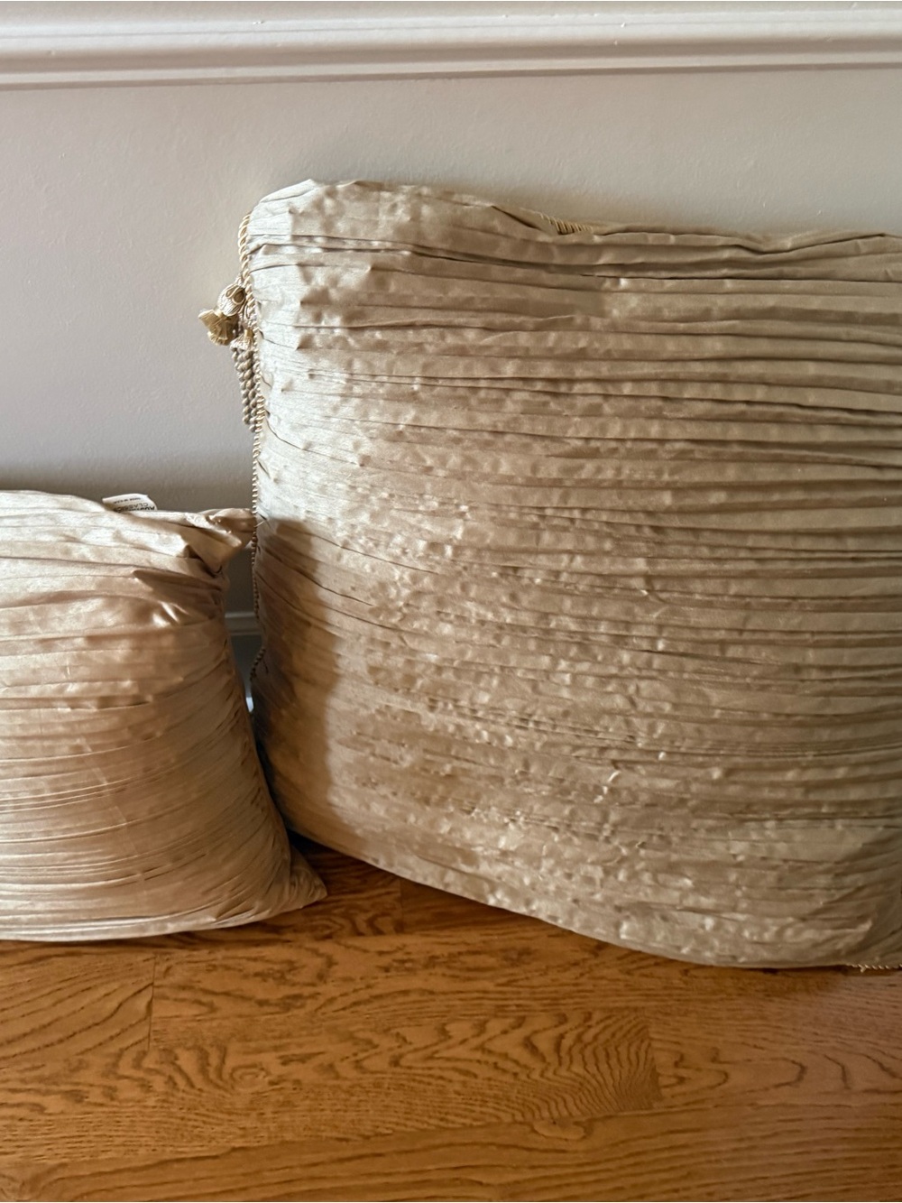 Silk Pleated Velvet Decorative Pillows- Champagne Beige